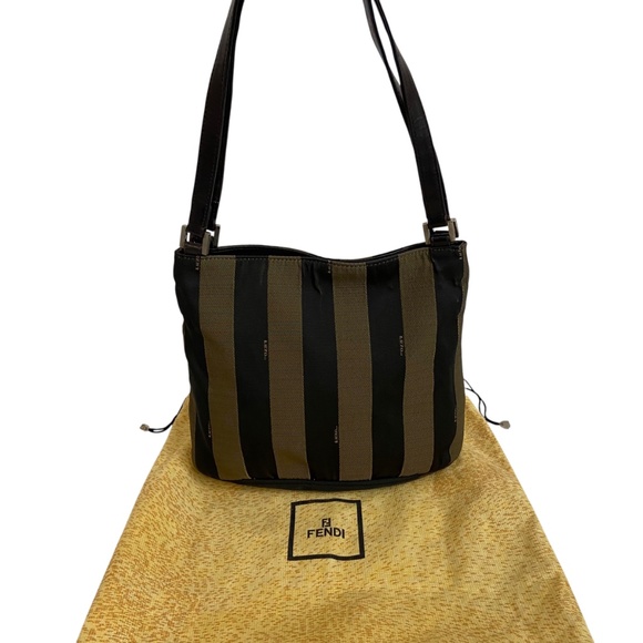 Vintage Fendi Pequin Stripe Shoulder Bag w/ COA - Brown and Black Authentic Y2K - Picture 16 of 16